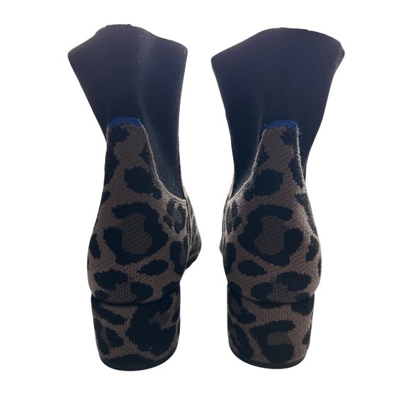 Rothys Classic Cool Cat Leopard Brown Black Print Knit Ankle Boots Size 10 - Picture 5 of 9